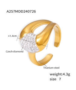 Detailed view of 18k gold titanium steel ring with Czech diamond and dimensions