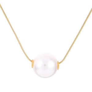 Collana minimalista a catena serpente dorata con ciondolo a perla bianca da donna