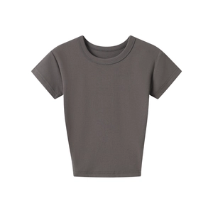 Detail shot of the charcoal grey modal sports T-shirt showing fabric texture and round neck