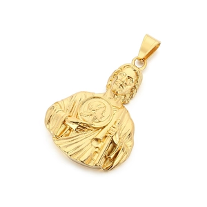 Vintage gold St. Jude bust pendant in vacuum-plated stainless steel for men