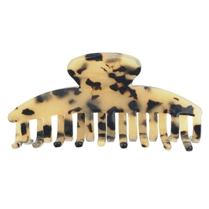 Leopard print acetate claw clip in classic tortoiseshell pattern for hair styling