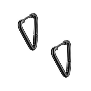 Minimalist black triangle earrings in stainless steel with classic hoop closure