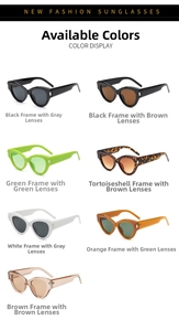 Detailed grid of cat-eye sunglasses showcasing seven trendy color frame options