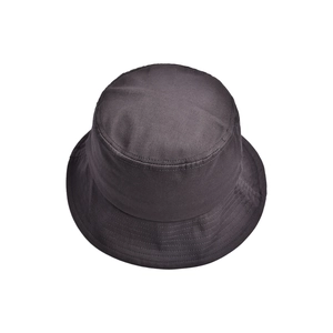 Detail view showing dark grey cotton canvas texture of minimalist sun bucket hat