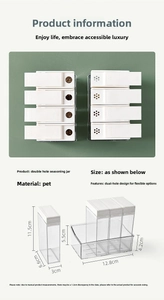 Detailed dimension guide for PET seasoning jars with dual-hole lids and storage base