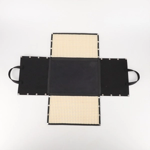Foldable black and beige canvas felt storage basket with handles and metal buttons