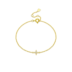 Elegant S925 sterling silver gold four-pointed star bracelet with sparkling white zircons