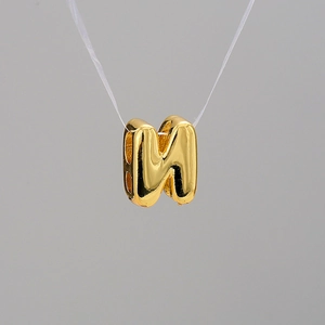 DIY bubble letter M pendant in gold finish with a 3D balloon style and polished surface