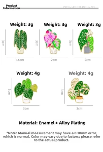Detailed size chart for enamel potted plant pins with alloy plating and dimensions