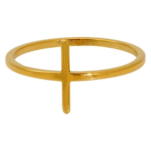 Minimalist 18K gold plated stainless steel cross ring for women on white background