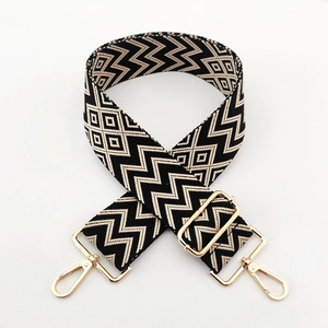 Adjustable 5cm wide striped bag strap with gold metal hooks for crossbody bags