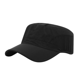 Quick-dry waterproof flat top army cap for outdoor sports and sun protection in black