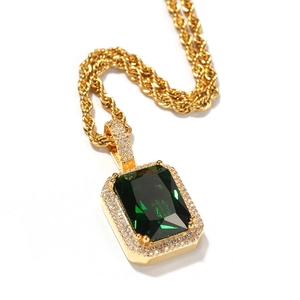 Hip hop vergulde ketting met smaragdgroene edelsteen en zirkoon hanger