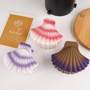 Detailed close-up of colorful gradient seashell hair clips with a matte resin finish