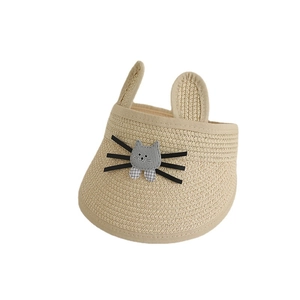 Visière en paille pour enfants avec oreilles mignonnes et chat de dessin animé pour l'été