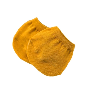 Ginger yellow knitted cotton invisible boat socks for women shown in a layered display