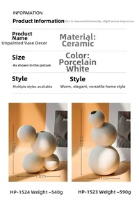 Size chart showing height and width for two white ceramic Nordic style vases in centimeters