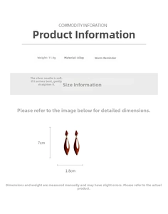Detailed view of vintage enamel teardrop earrings with measurements and dimensions