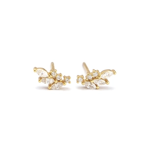 Elegant 925 sterling silver floral stud earrings with sparkling marquise zircons