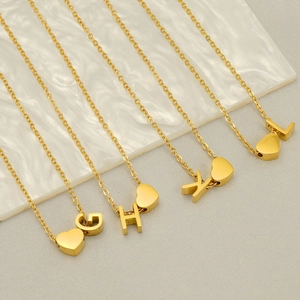Stainless Steel Necklace 18K Gold Plated Heart And Initial Letter Pendant Minimalist Dainty Jewelry For Women