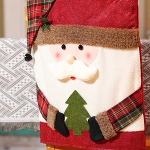 Santa Claus chair cover with red plaid and soft fleece texture for Christmas decor