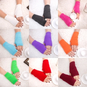 Fingerless Gloves Knitted Acrylic Half Finger Warm Winter Candy Color Solid Women Office Typing
