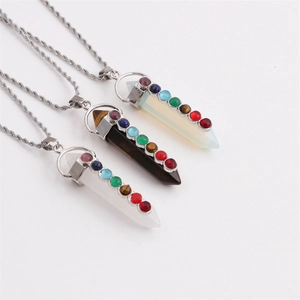 7 Chakra Healing Crystal Pendant Necklace With Silver Tone Rope Chain Natural Stone Spiritual Jewelry For Women