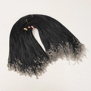 Bulk pack of black wax cord necklaces with silver lobster clasps and extension chains