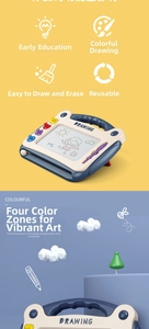 Detail of magnetic drawing board for kids with four color zones and foldable stand