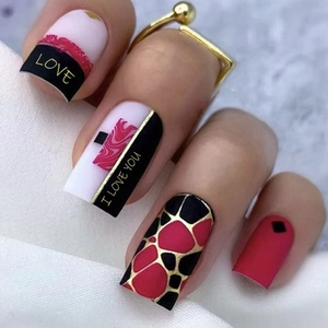 Press On Nails Fake Nail Tips Full Cover French Style Heart Pattern Matte Glossy Mix Geometric Letters For Women