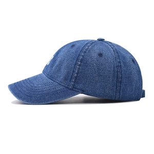 Classic dark blue washed denim baseball cap with New York white embroidery and curved brim