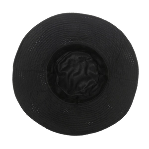 Breathable black wide-brim sun hat for men with laser-cut vents and mesh lining for outdoor use