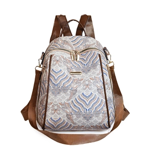 New Chinese style backpack for women featuring traditional cloud patterns and brown straps