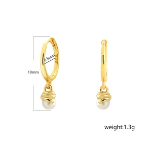 925 silver snake hoop earrings with pearl pendant, total length 19mm and weight 1.3g