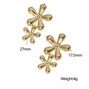 Detailed view of gold flower earrings showing 27mm and 17.5mm size dimensions
