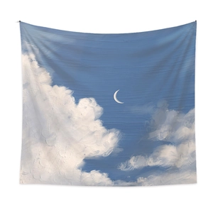Artistic cloud sky tapestry with white moon pattern for bedroom wall decoration