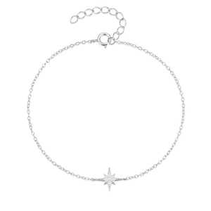 Macro shot of 925 sterling silver octagram star bracelet with sparkling crystals
