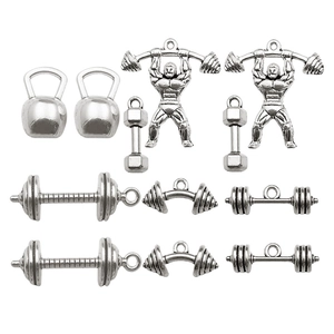Set di ciondoli fitness in argento con kettlebell e manubri per creazione gioielli DIY