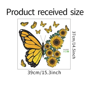 Detail view of sunflower butterfly wall decal FX-F227 showing dimensions 39x37cm