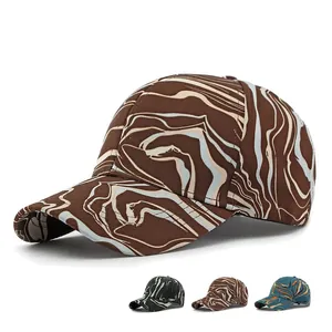 Retro Marble Graffiti Print Baseball Cap Hard Top Outdoor Sun Protection Adjustable Fashion Peaked Hat For Men Women