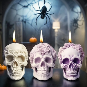 Skull Rose Flower Silicone Mold For DIY Candle Plaster Aromatherapy Gothic Halloween Decor Handmade