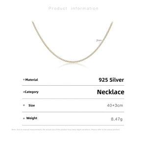 Detailed spec view of a 2mm 925 silver tennis necklace with sparkling white zircons