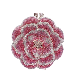 Luxury Flower Shaped Evening Clutch Bag Rhinestone Crystal Hollow Metal For Women Wedding Party Prom With Gift Box