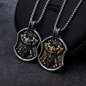 Viking Shield Pendant Stainless Steel Warrior Double Axes Nordic Mythology Retro Punk Jewelry For Men