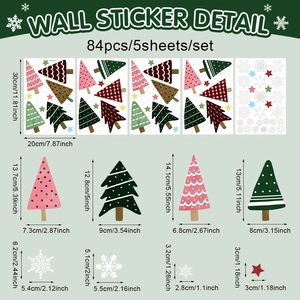 Christmas wall sticker set featuring 84 pieces of colorful trees and snowflakes decals