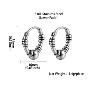 Vintage punk titanium steel stud earrings with antique silver finish and 16mm size