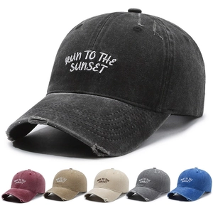 Washed Cotton Baseball Cap Vintage Distressed Broken Hole Sunscreen Hat Embroidered Letter Outdoor Sport Adjustable Headwear