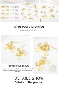 Dettaglio macro di ciondoli a fiocco opaco in oro e argento per accessori gioielli DIY