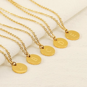 Initial Letter Necklace For Women Minimalist Round Disk Pendant 18K Gold Plated Stainless Steel Mirror Polished Jewelry Gift