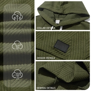 Men's dark green textured sleeveless hoodie and shorts set with professional knit patterns